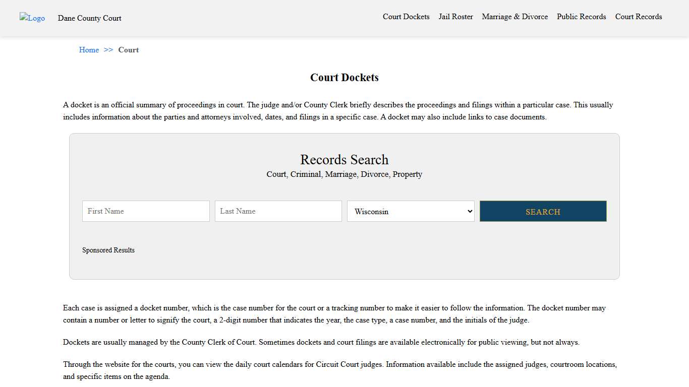 Court Dockets Dane County Court