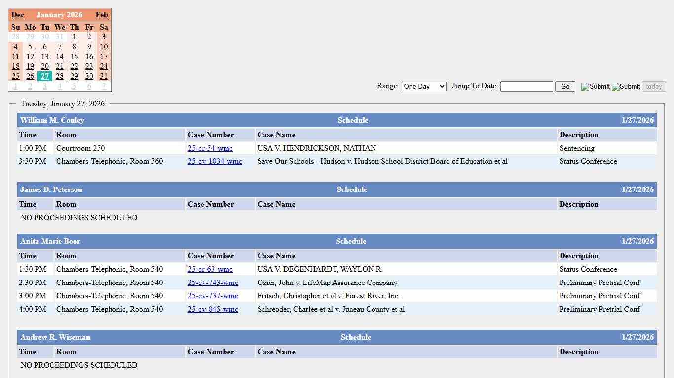 Courthouse Calendar - Western District of Wisconsin